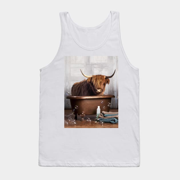 Highland Cow in a Bathtub Tank Top by DomoINK